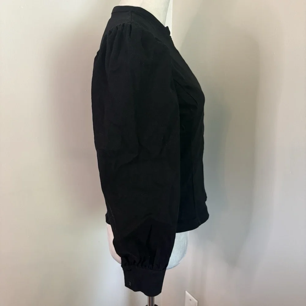 Tuckernuck Hyacinth House Black Denim Zip Anderson Blouse Puff Sleeve Sz Small S